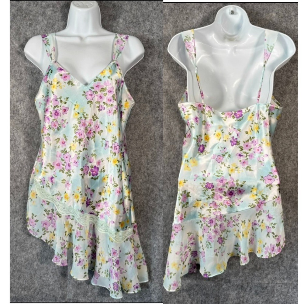 Vintage LA Intimates Floral Asymmetrical Slip Dress Chemise Medium 90s Fairy